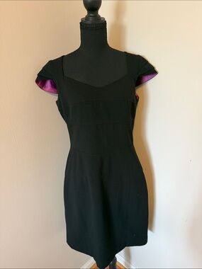 Andrew Marc Black Mini Dress with Purple Sleeve Lining